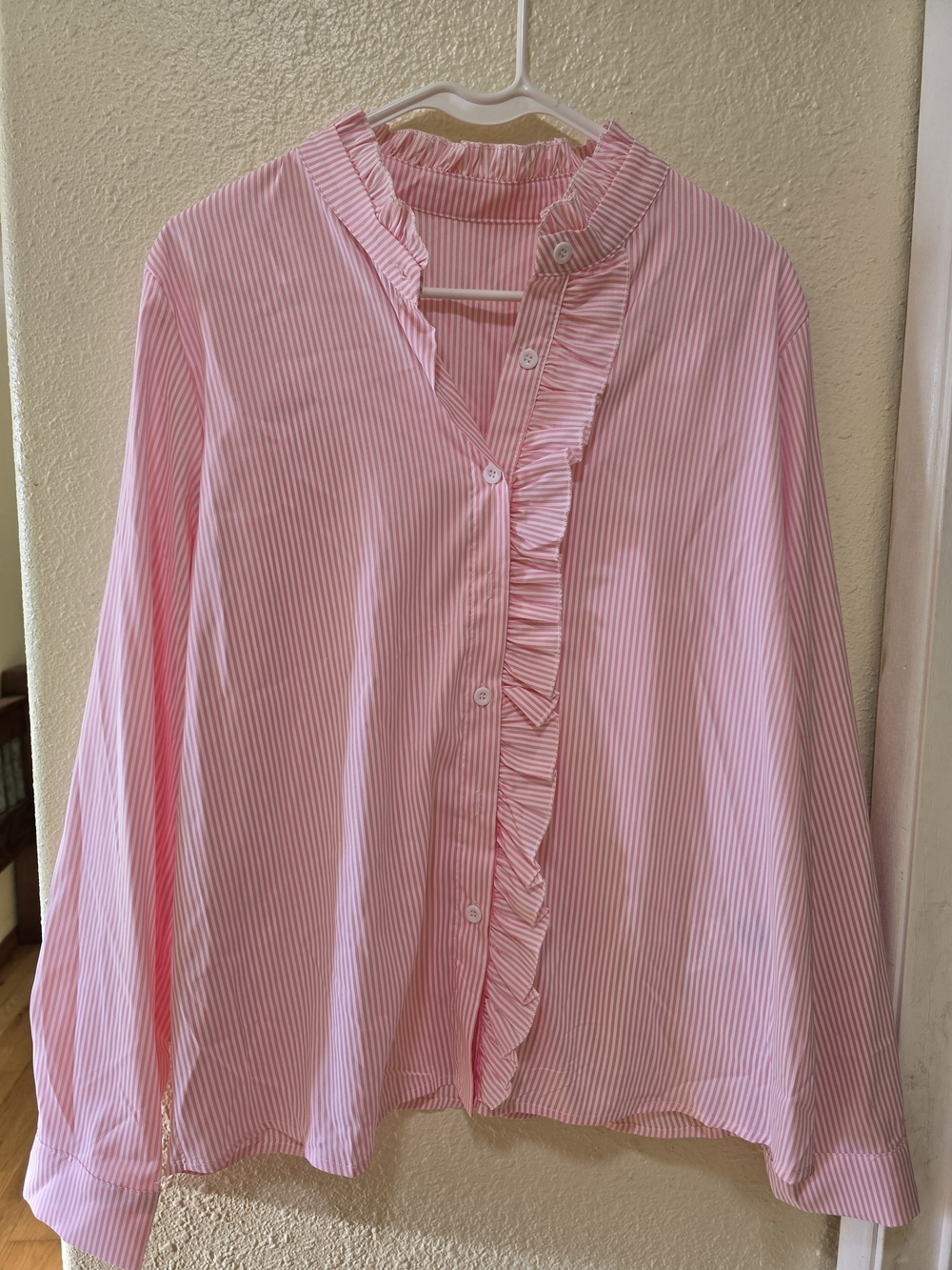 Pink Ruffle-Trim Womens' Button-Front Top